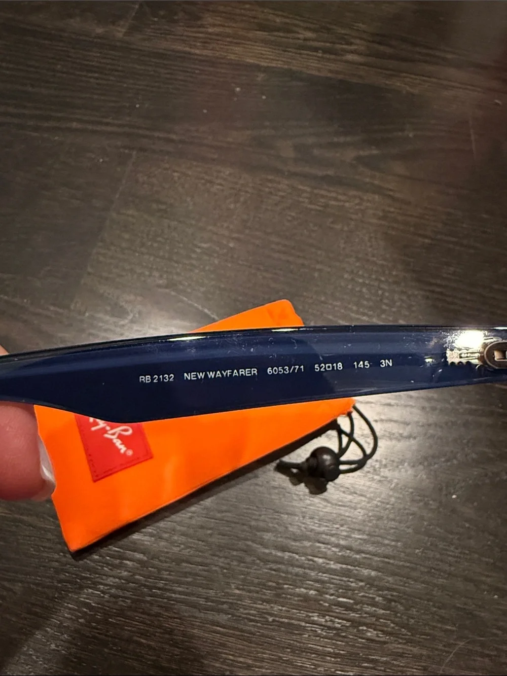 Ray-Ban Navy Frame Sunglasses with Red Lenses and Orange Pouch